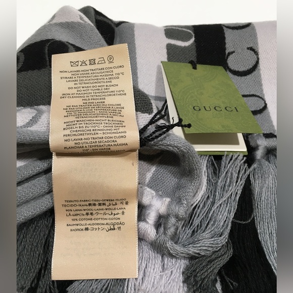 AUTHENTIC GUCCI WOOL STRIPED LONG SCARF -GREY / BLACK -NWT - Picture 7 of 8